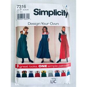 Simplicity 7316 Misses Jumper Sewing Pattern - 9 Collar Options Size 12-16 UNCUT